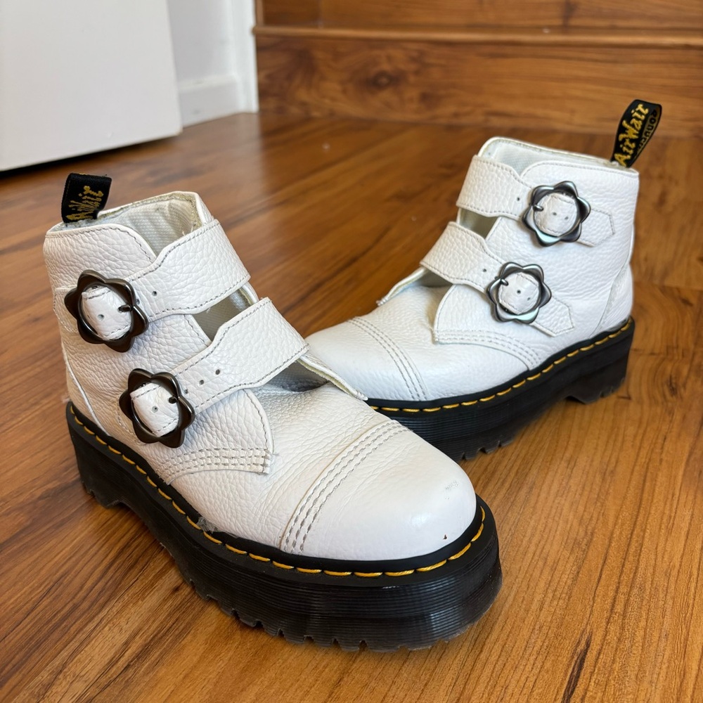 Dr. Martens White Ankle Boots with Black Soles